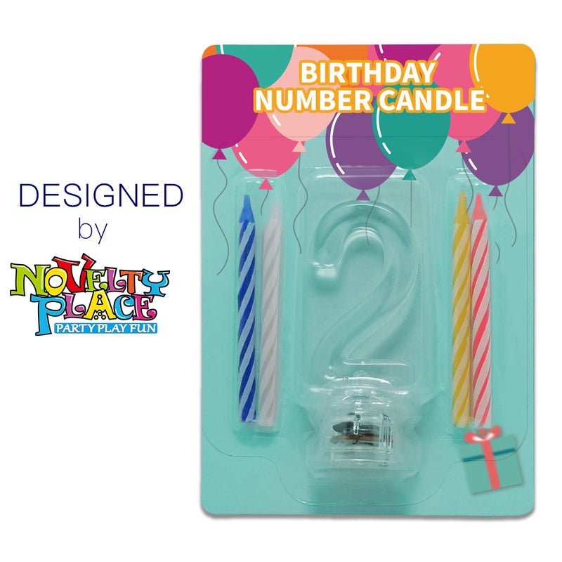 Novelty Place Birthday Number Candle Set, Flashing Multicolor Changing LED Birthday Cake Topper with 4 Wax Candles (Number 2) - Image 2